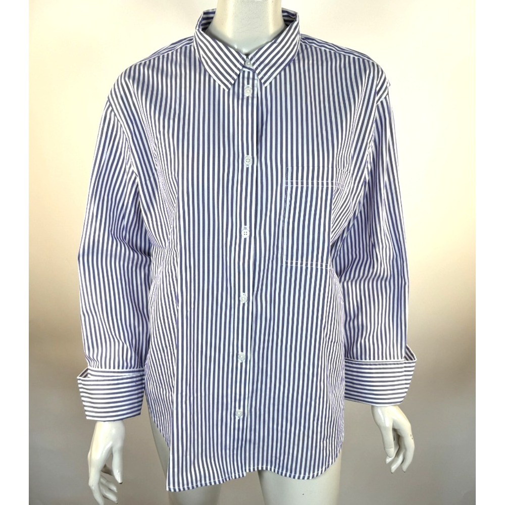 J Crew Organic Cotton Garçon Shirt Women 16 EUC Striped Poplin Button-up Purple